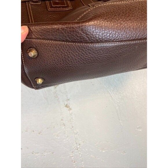 COACH WOMENS DOUBLE HANDLE TASSEL BROWN LEATHER SACHEL PURSE 15 X 8 - Picture 3 of 6